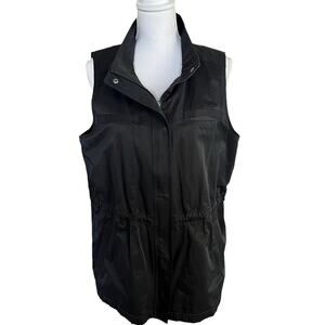 Eileen Fisher Vest Size M Medium Black Cinched Waist Pockets Snap Zip Up Lined